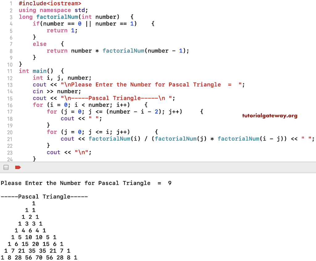 C++ Program to Print Pascal Triangle