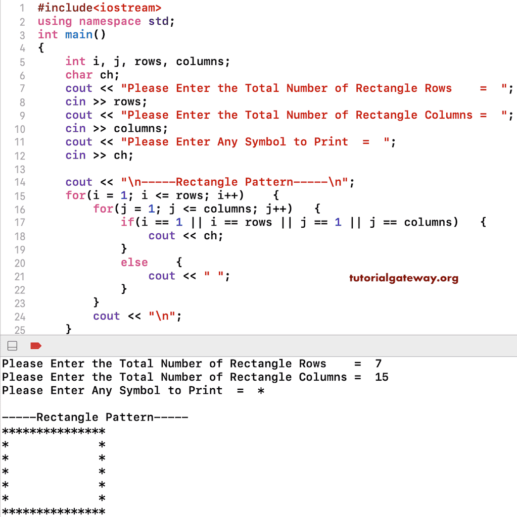 C++ Program to Print Rectangle Star Pattern