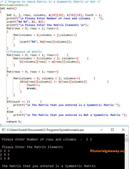 C Program to check Matrix is a Symmetric Matrix