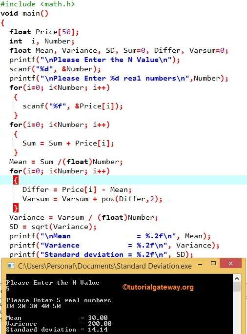 C Program to Calculate Standard Deviation