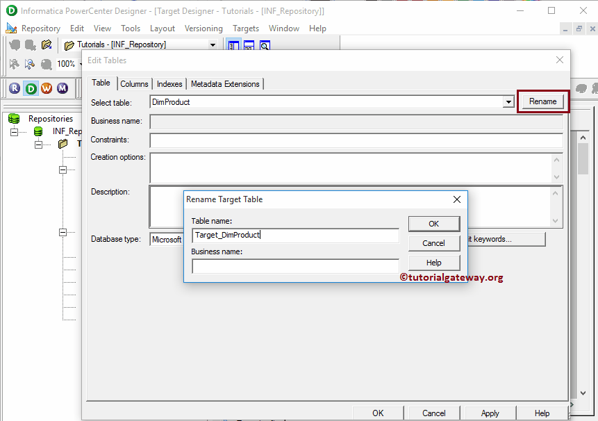 Create Informatica Target table using Source Definition