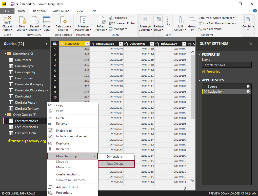 Create Query Groups in Power BI