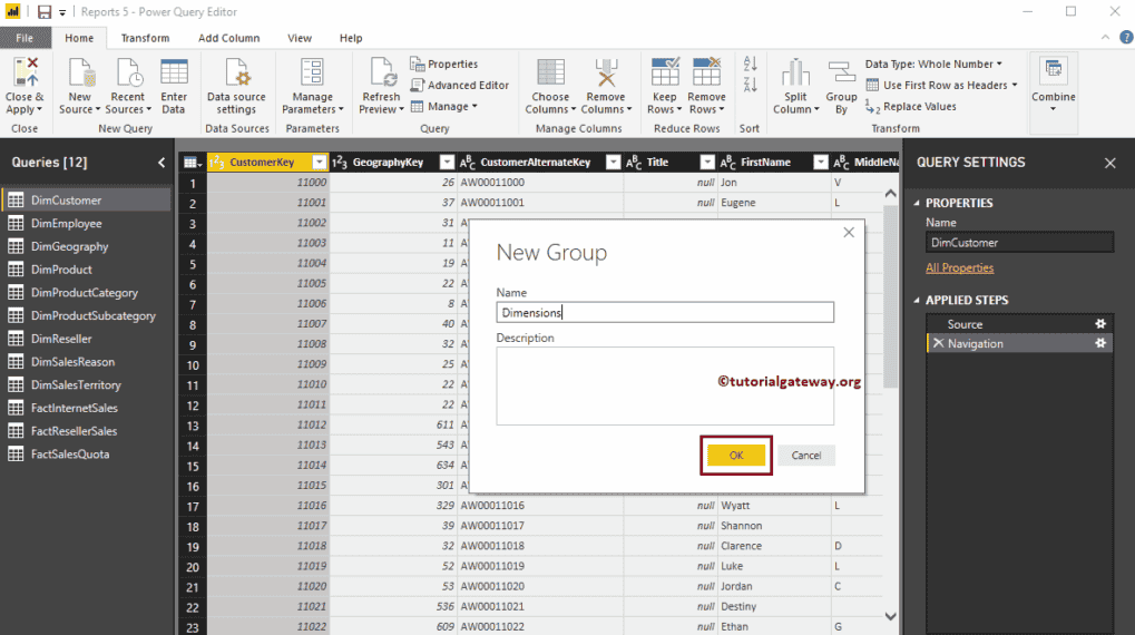 Create Query Groups in Power BI