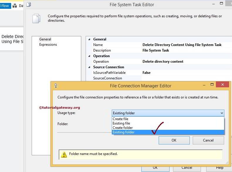 Delete Directory Content Using File System Task in SSIS