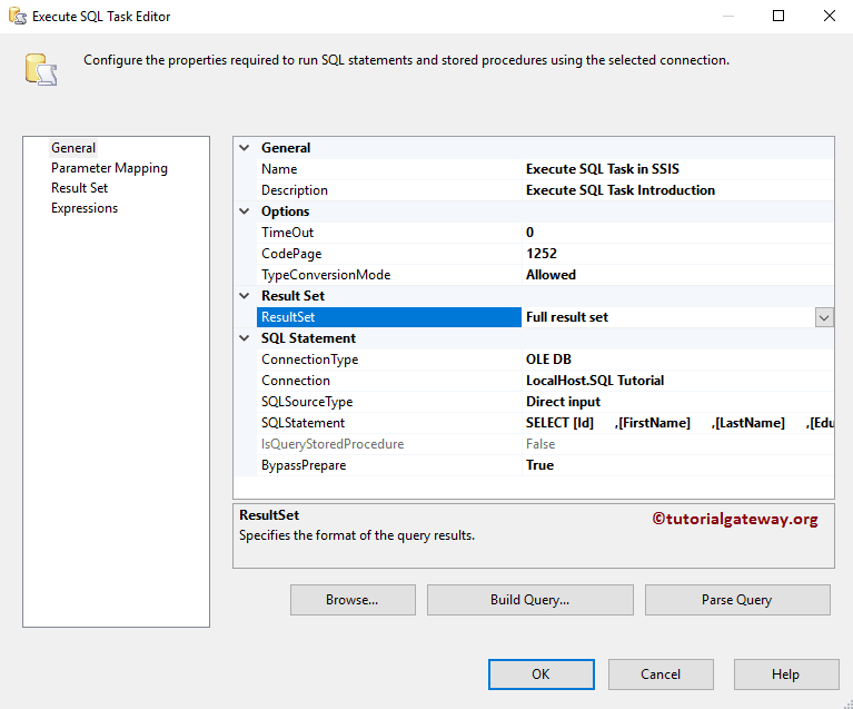Execute SQL Task in SSIS