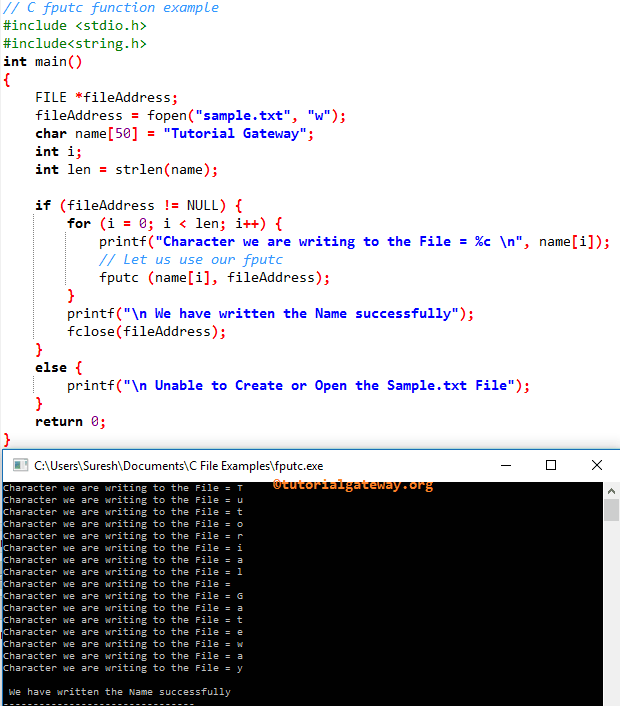 fputc in C to Write Character to File