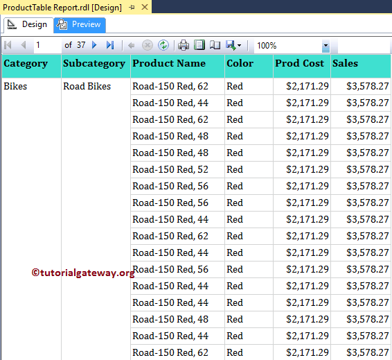 Format Table Report in SSRS