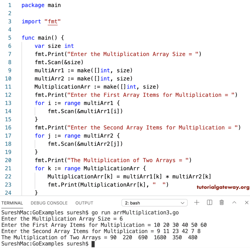 Go Array Multiplication Program