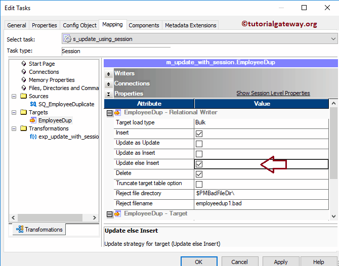 Informatica Update Strategy using Session Properties