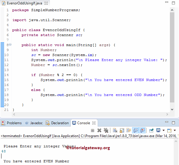 Java Even Odd Program