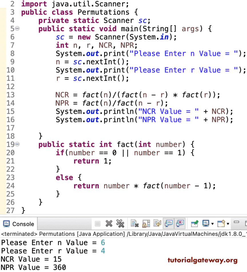 Java Permutation and Combination Program