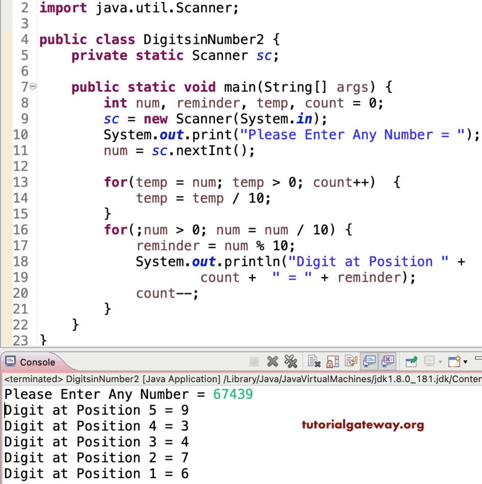 Java Program to Break Integer into Digits