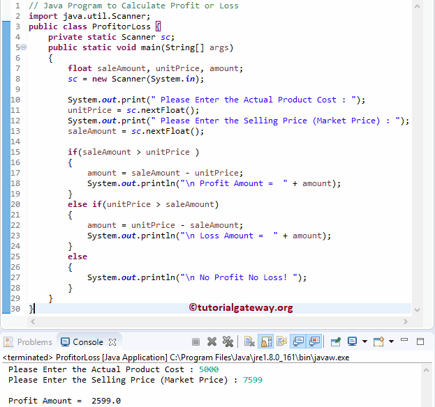Java Program to Calculate Profit or Loss