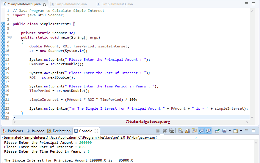 Java Program to Calculate Simple Interest