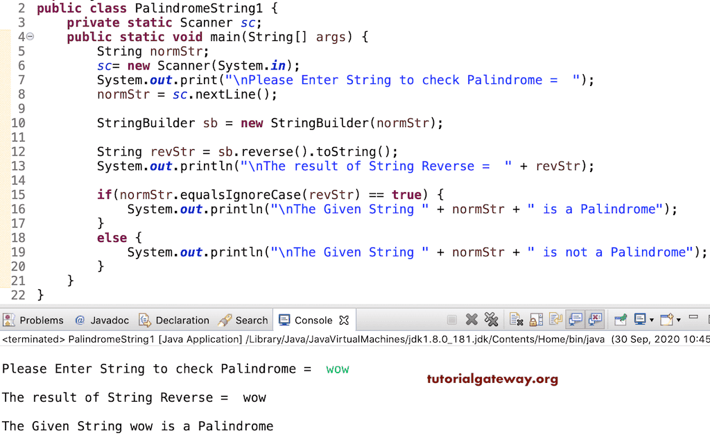 Java Program to Check the String is Palindrome