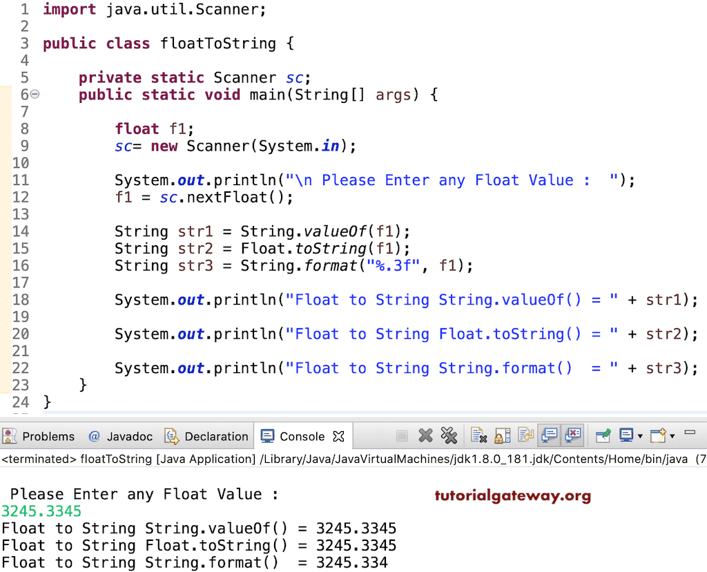Java Program to Convert Float to String