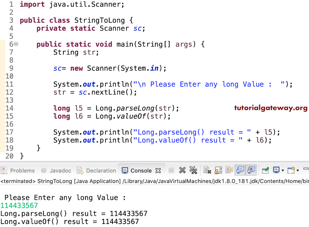 Java Program to Convert String to Long