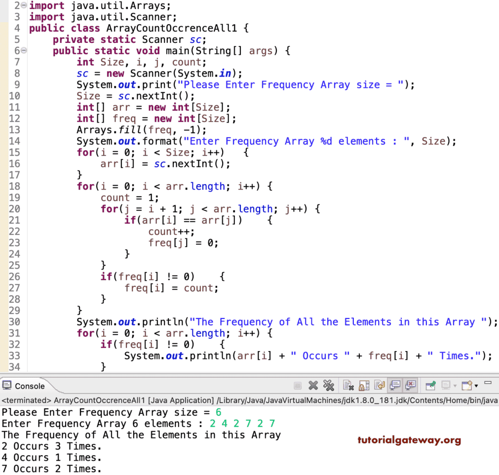 Java Program to Count Frequency of each Element in an Array