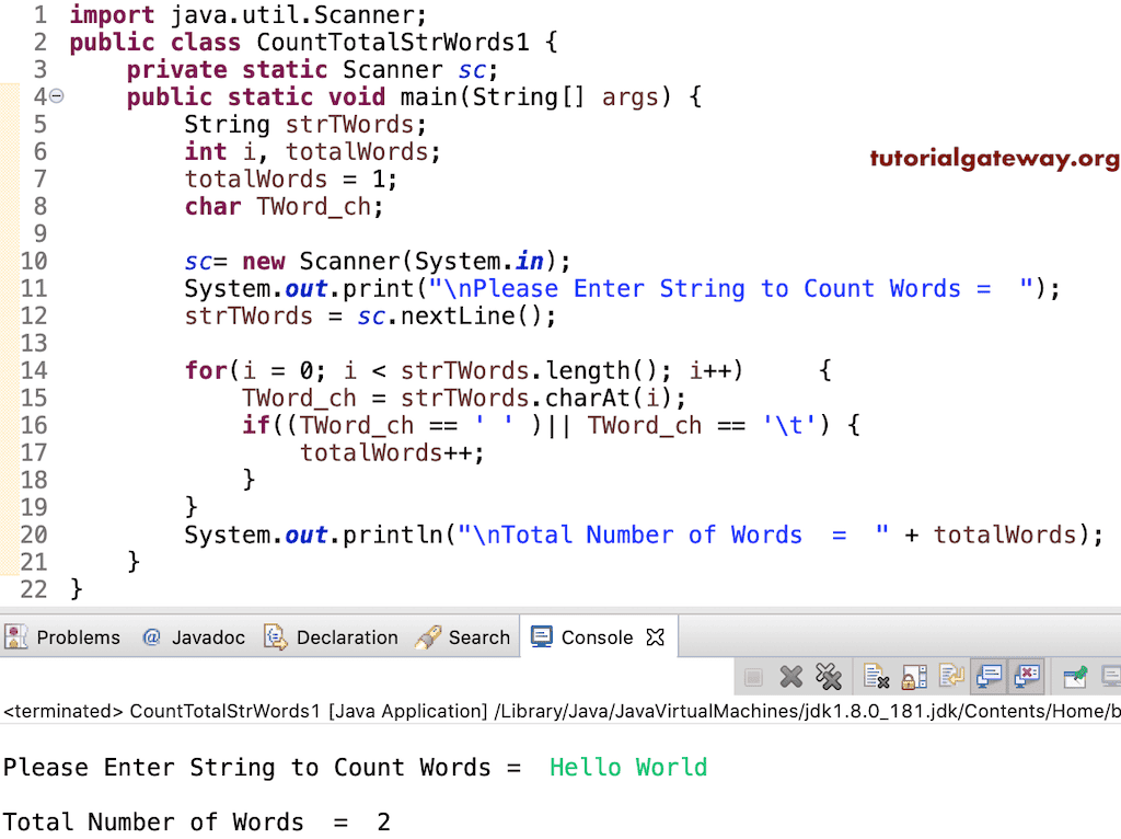 Java Program to Count Total Words in a String