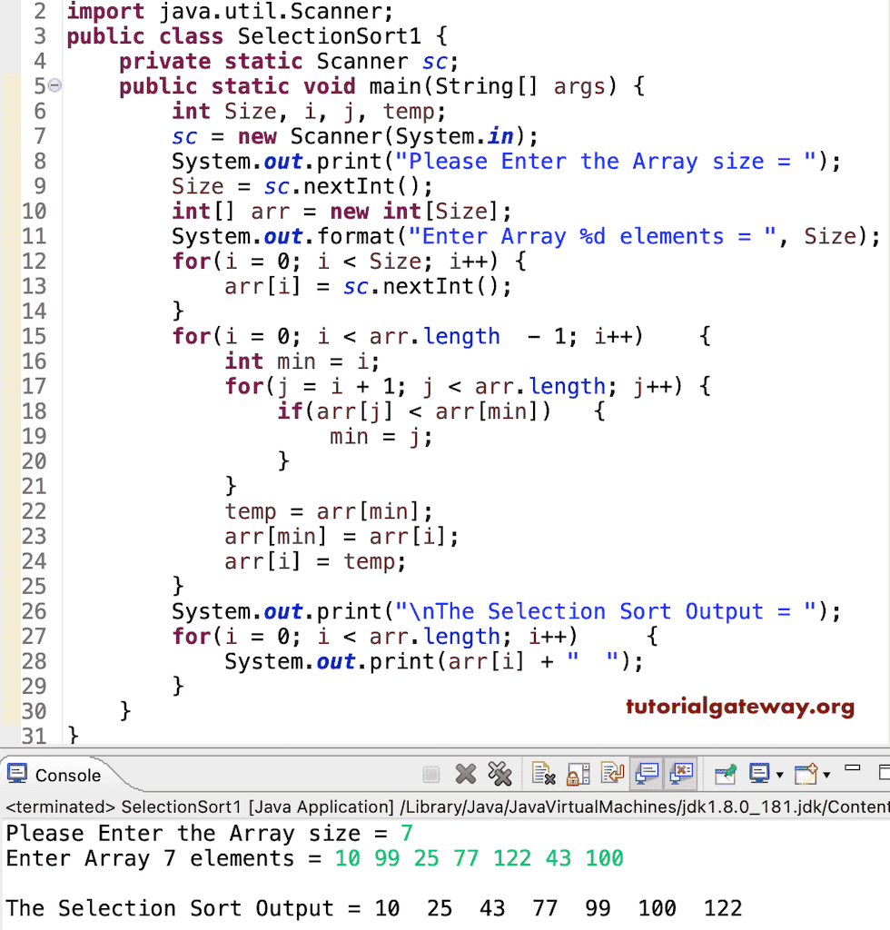 Java Program to Perform Selection Sort