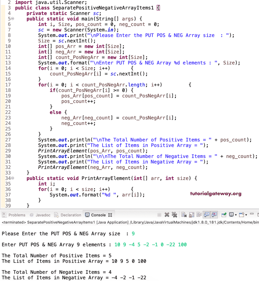 Java Program to Put Positive and Negative Numbers in