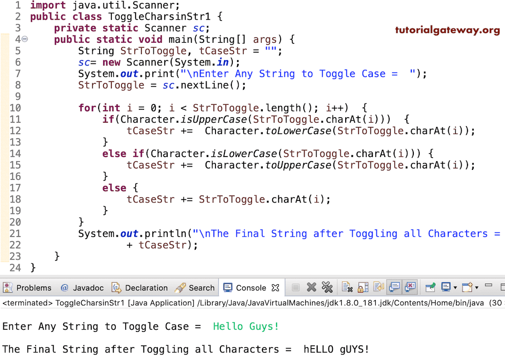 Java Program to Toggle All Characters in a String