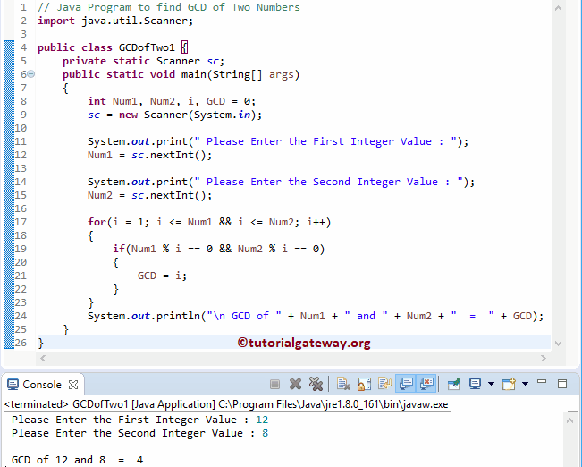 Java Program to find GCD of Two Numbers