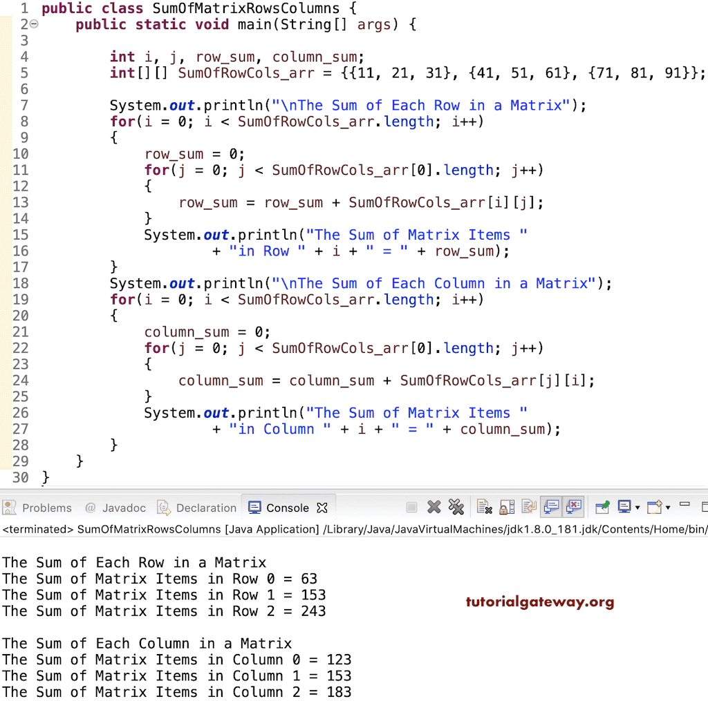 Java Program to find Sum of Matrix Rows and Column