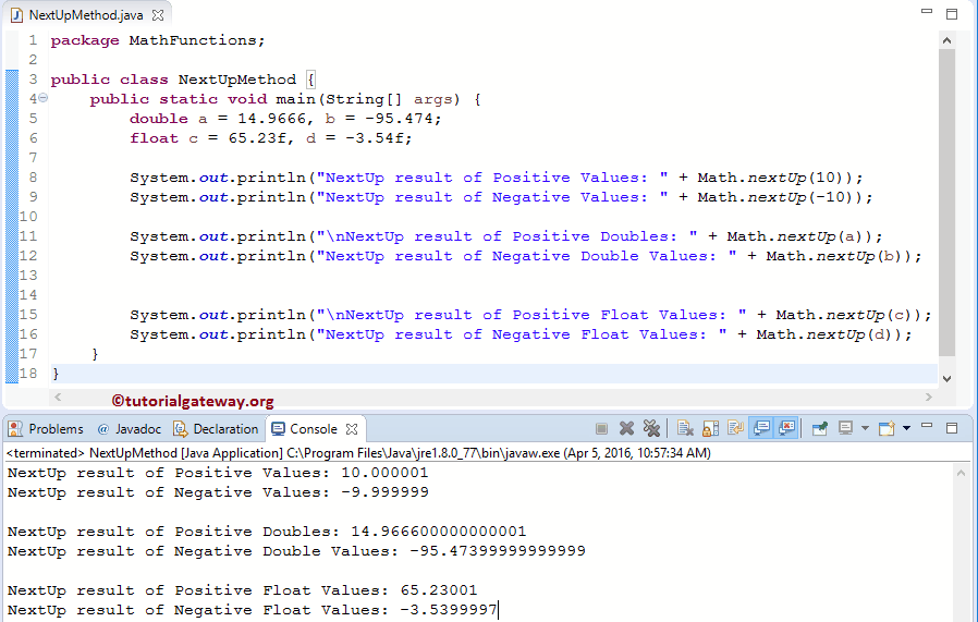 Java nextUp Function