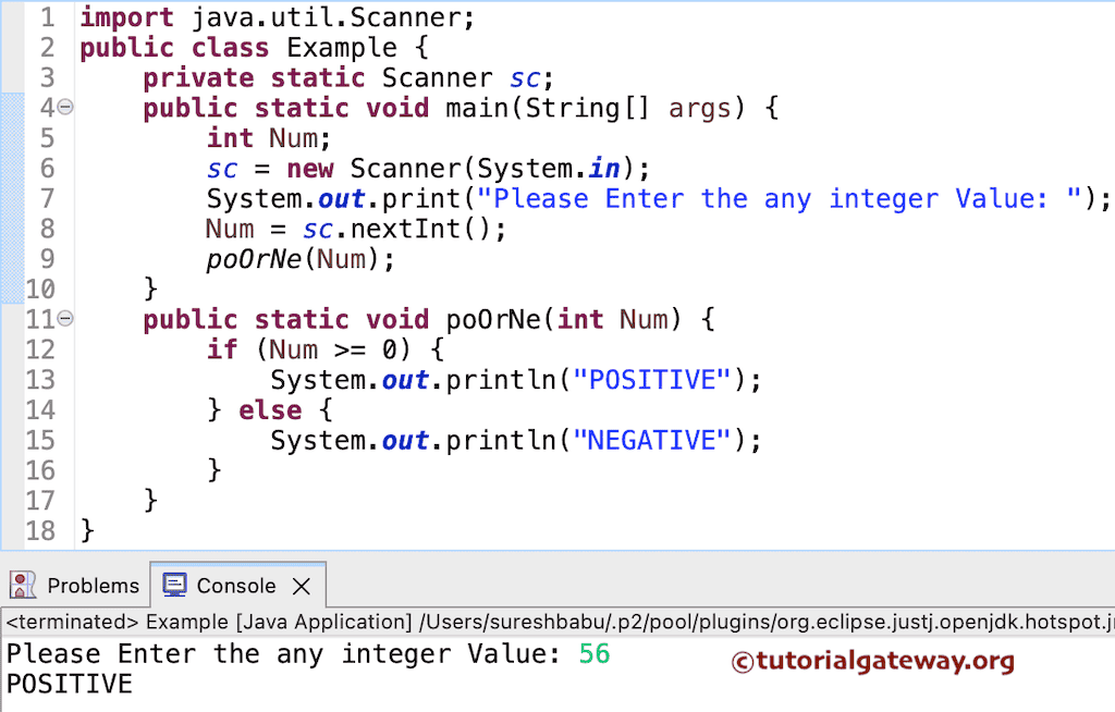 Java program to find Positive or Negative Number