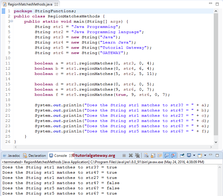 Java regionMatches Method