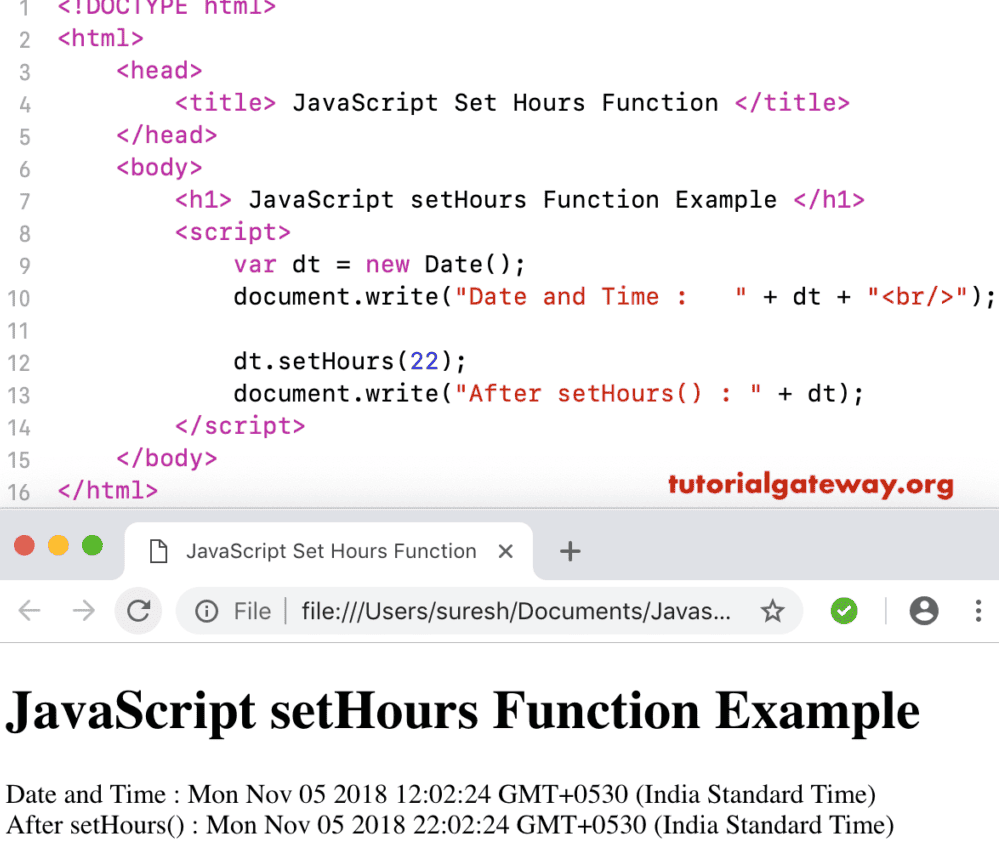 JavaScript setHours Function