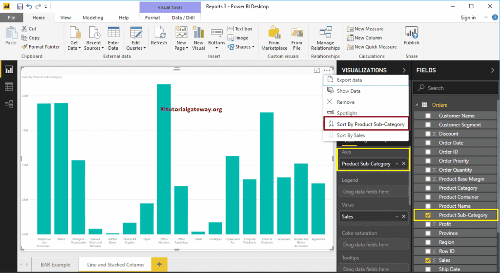Line and Stacked Column Chart in Power BI