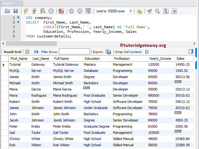 MySQL Concat String Function