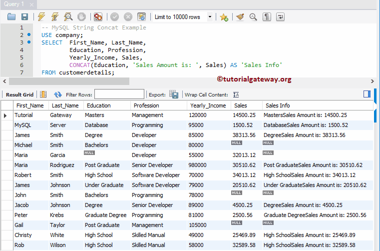 MySQL Concat String Function