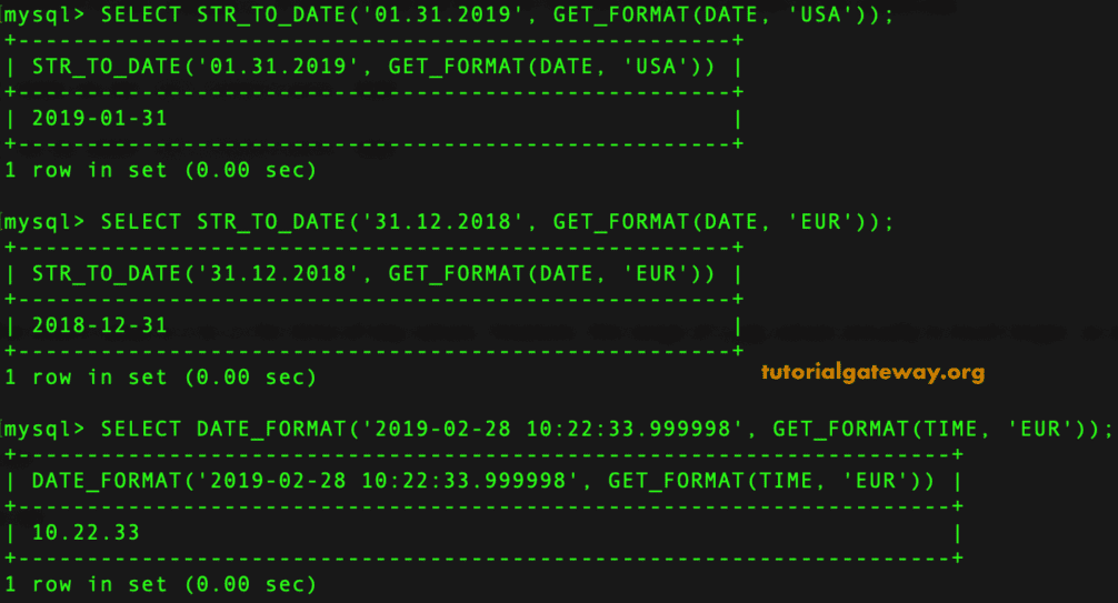 MySQL GET_FORMAT Function