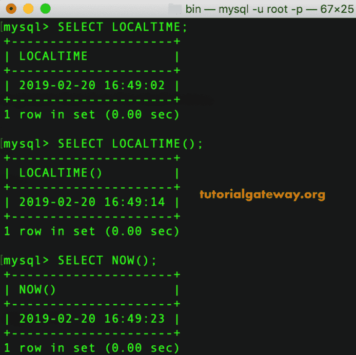 MySQL LOCALTIME Function
