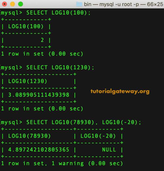 MySQL LOG10 Function