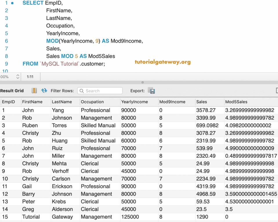 MySQL MOD Function