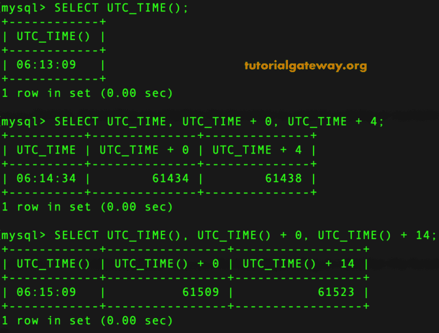 MySQL UTC_TIME Function