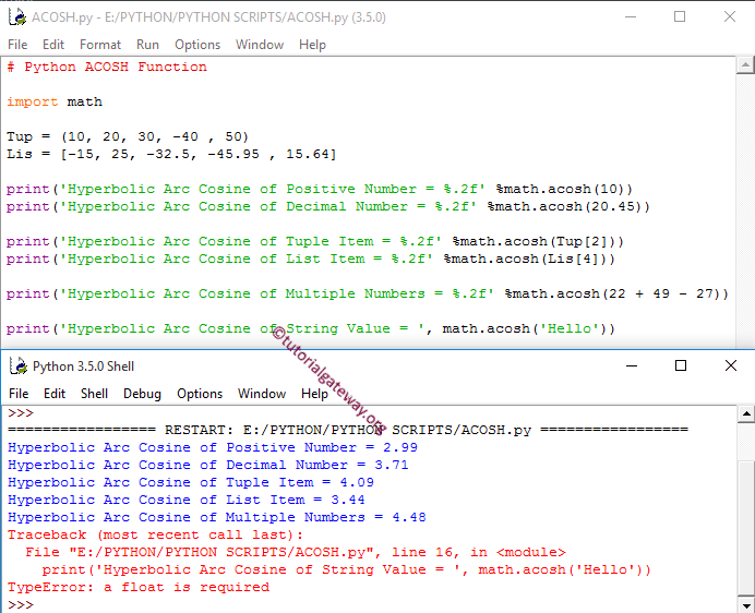 Python acosh Function