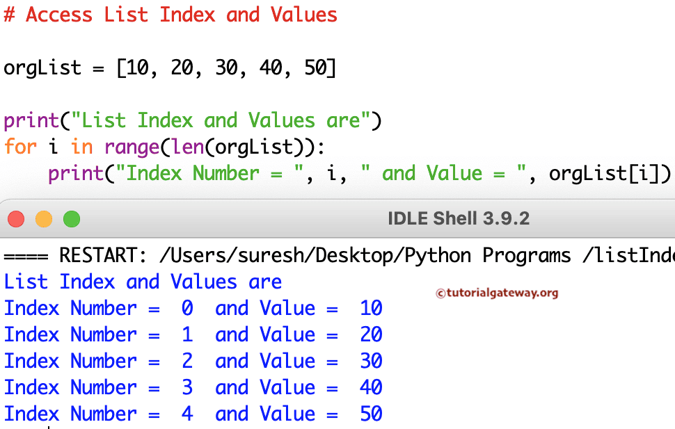 Python Program to access List Index and Values