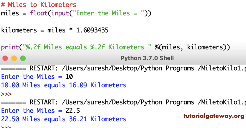 Python Program to Convert Miles to Kilometers