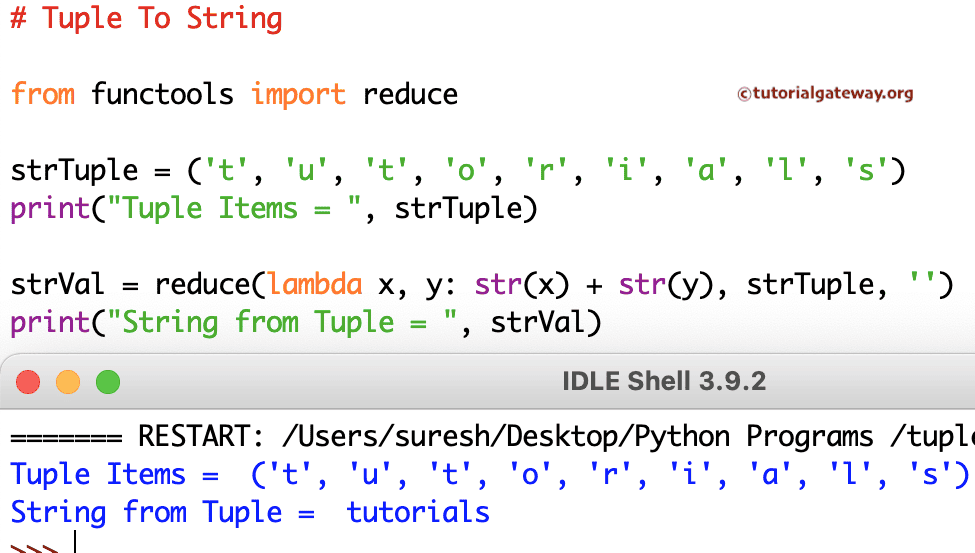 Python Program to Convert Tuple to String