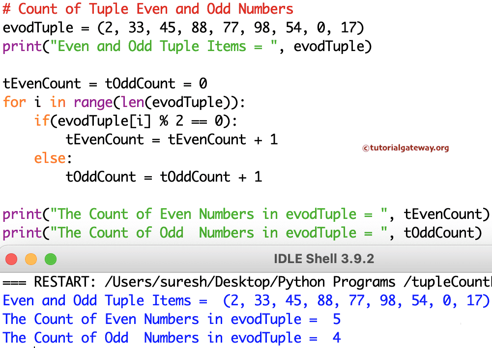 Python Program to Count Even and Odd Numbers in Tuple