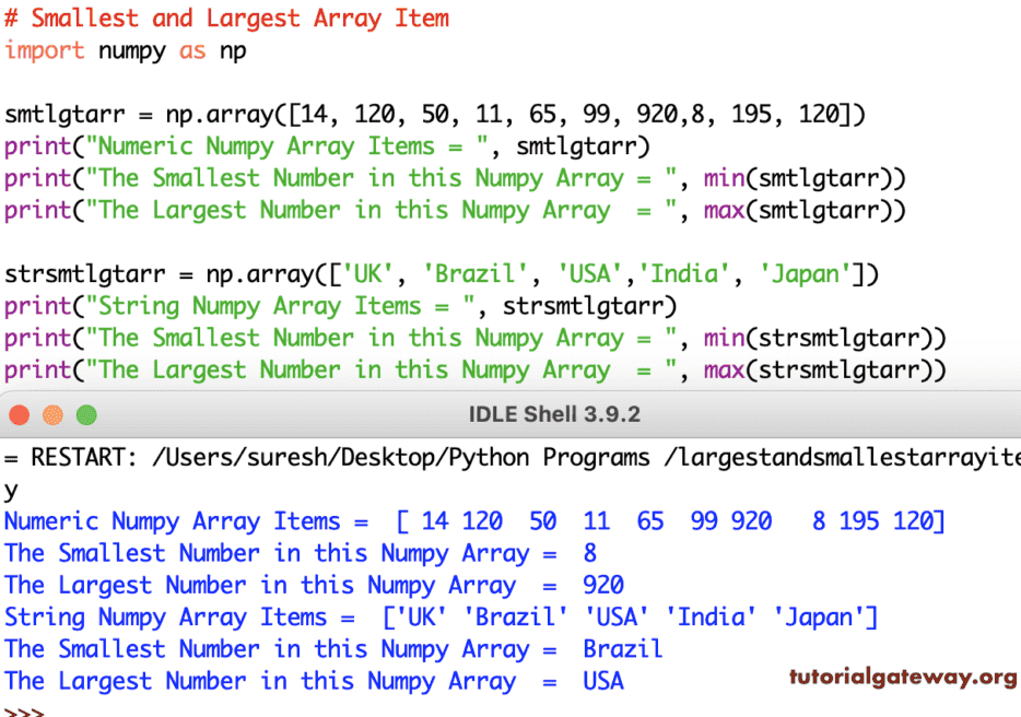 Python Program to Find Minimum and Maximum Value in an Array