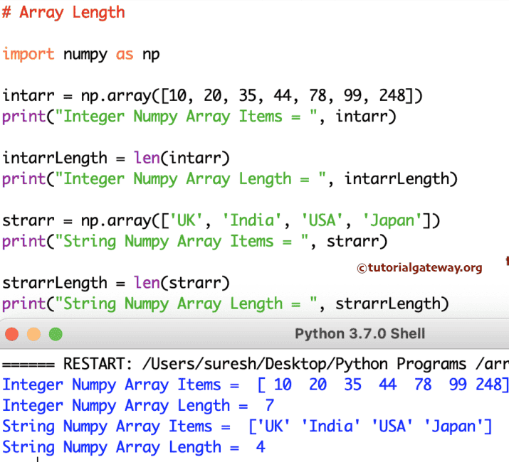 Python Program to Find Numpy Array Length
