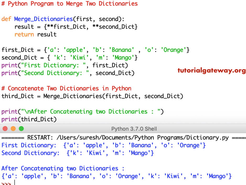Python Program to Merge Two Dictionaries