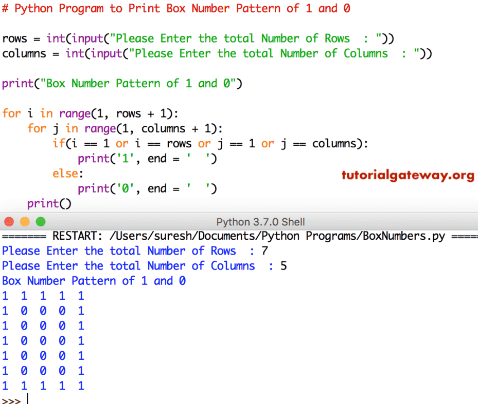 Python Program to Print Box Number Pattern