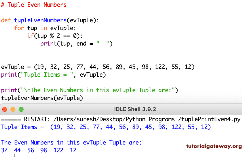 Python Program to Print Even Numbers in Tuple